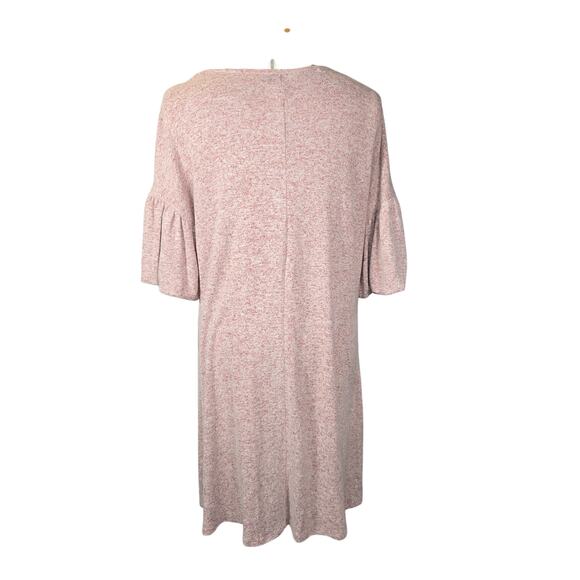 Lane Bryant 14/16 Pink Marled Knit Shift Dress Bell Sleeve Stretch Minimalist - Picture 4 of 10